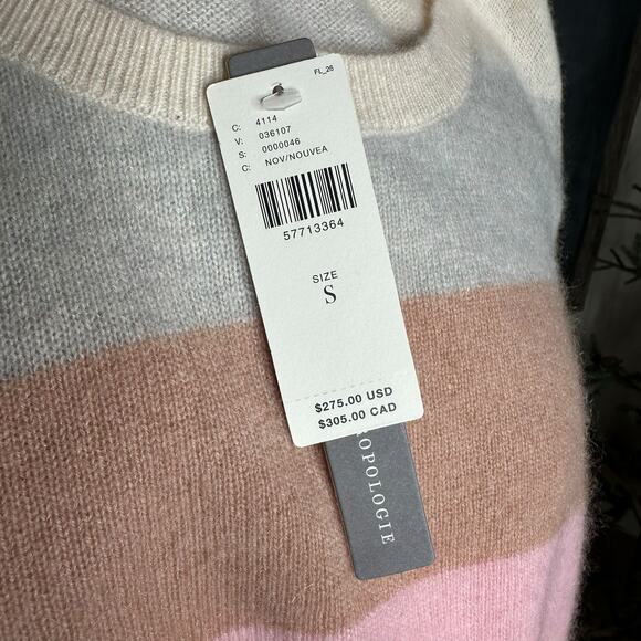 WHITE + WARREN Tilda Colorful Striped Short Sleeve Cashmere Sweater Small NWT - Picture 5 of 7